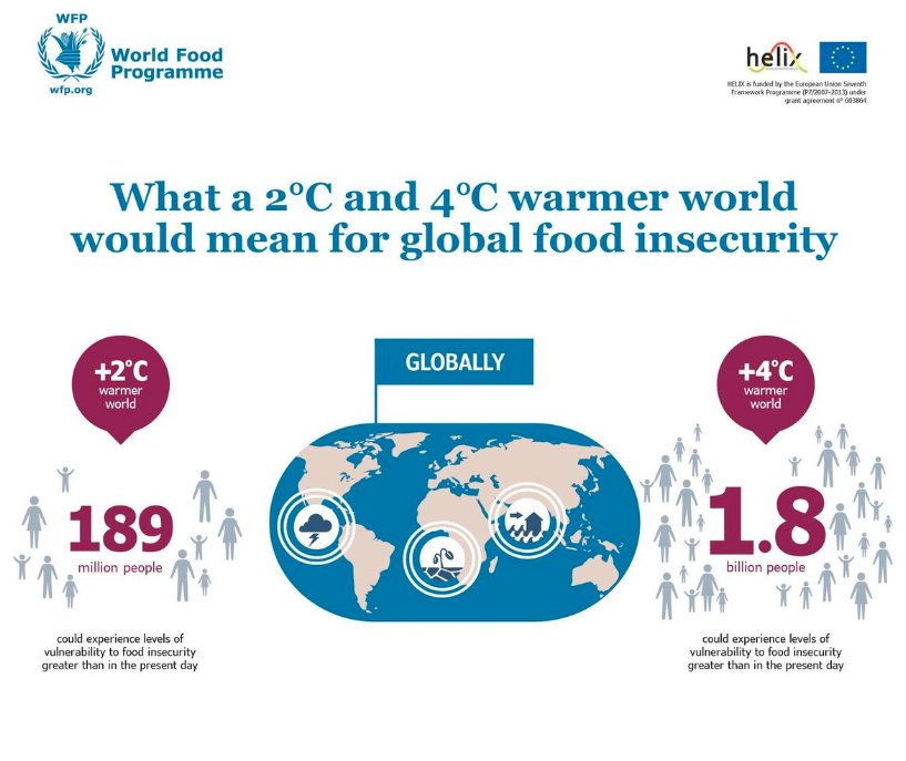 climatecouncil's tweet photo. FACT via @WFP: #ClimateChange directly affects food security. A warmer world means up to 1.8 billion more people may face hunger. https://t.co/05F60xvSG5