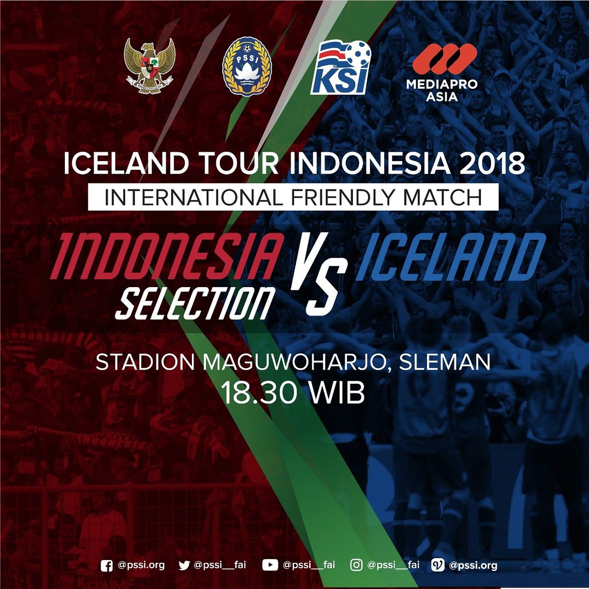 PSSI's tweet photo. Saksikan laga Indonesia Selection kontra Islandia di Stadion Maguwoharjo, Kabupaten Sleman, hari ini, pukul 18.30 WIB. Tiket pertandingan bisa didapatkan di loket stadion.

Pertandingan ini ditayangkan juga di RCTI dan live stream di https://t.co/pDdrx8nMnL!

#PSSI #MoveForward https://t.co/keznmKfAYd