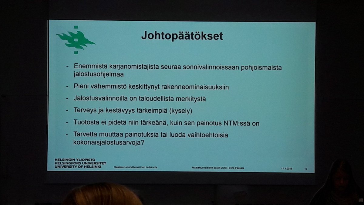Faba_osk's tweet photo. Elina Paakalan tutkimuksen mukaan tuotosta ei pidetä niin tärkeänä sonnivalinnoissa? #maidontuotanto #maataloustieteenpäivät2018 #jalostus https://t.co/TglUyC8F8w