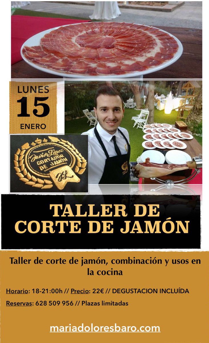 Taller de corte de #jamón en el Aula Gastronómica María Dolores Baró el próximo 15 de enero, ¡reserva tu plaza! 👉 mariadoloresbaro.com/talleres/adult…