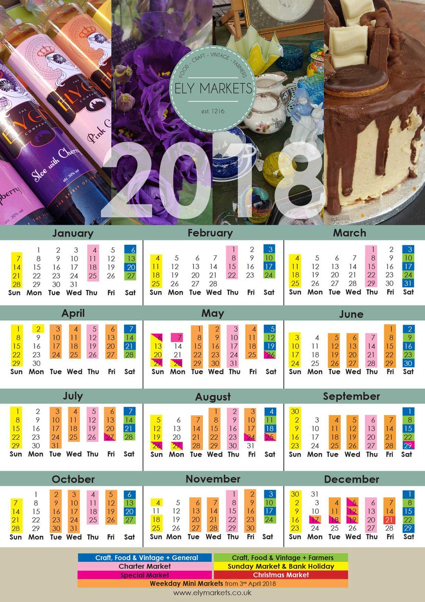 ElyMarkets's tweet photo. Check out our @ElyMarkets 2018 Calendar! So much going on this year including our new 'mini-markets' every Tuesday, Wednesday &amp; Friday from April onwards! https://t.co/3pD654Re73