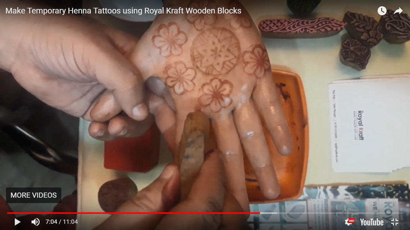Set of 4 Textile Block Prints Royal Kraft Floral and Fish Wood Print Blocks Scrapbook & Clay Projects to make Henna Tattoos 