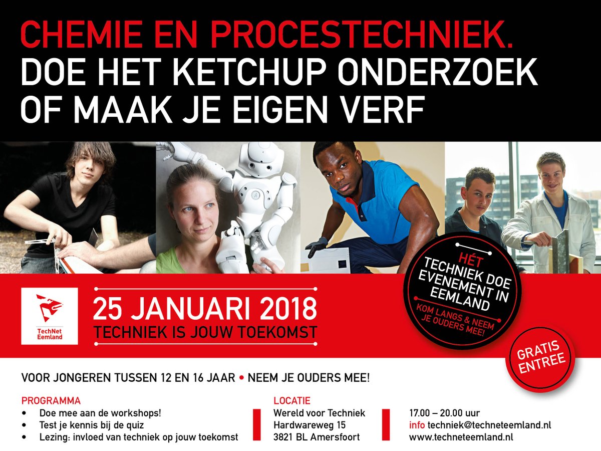 Techniek is jouw toekomst - Doe mee met het ketchup onderzoek of maak je eigen verf en ontdek de wereld van chemie bij de workshop van @c3chemie - voor jongeren tussen 12 en 16 - 25 januari 2018 - Amersfoort