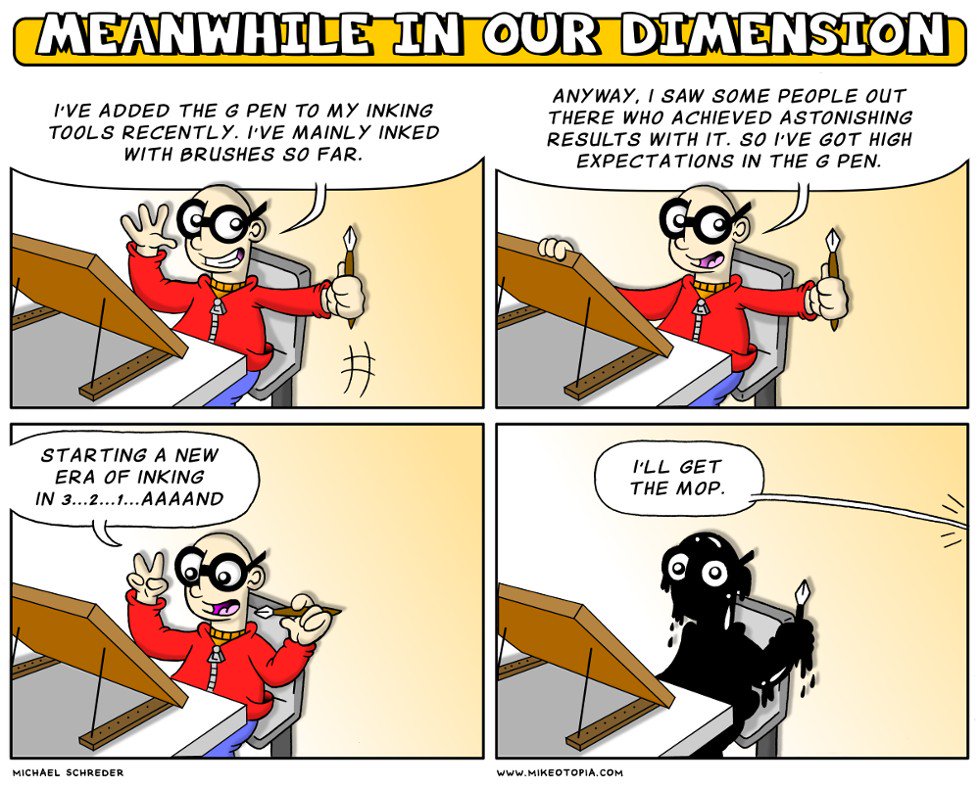 mikeotopia's tweet photo. Yes, I #ink the classic way. At least I try 😝#comic #comicst #funny #inking #Inktober #webcomic #webcomics #failure #failed #sliceoflife #comicstrip #cartoon https://t.co/YidS3NEyyj