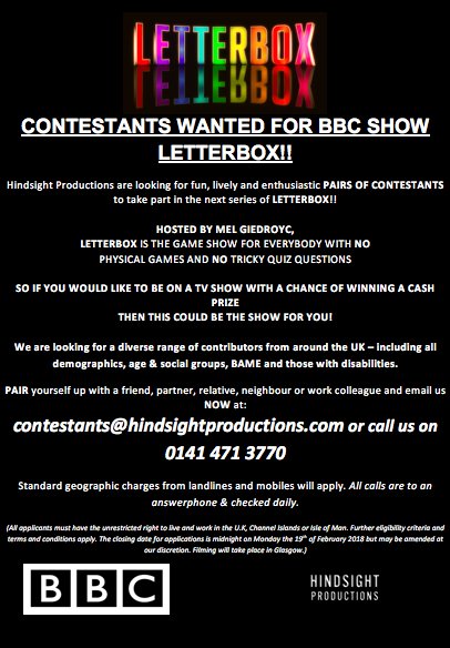 TVsLetterbox's tweet photo. @BirminghamWeAre   BIRMINGHAM PEOPLE WE ARE LOOKING TO HEAR FROM YOU! We are looking for new, fun contestants for our BBC 2 show Letterbox! Get in touch! 📺📺📺 https://t.co/1GhdSM0s6R