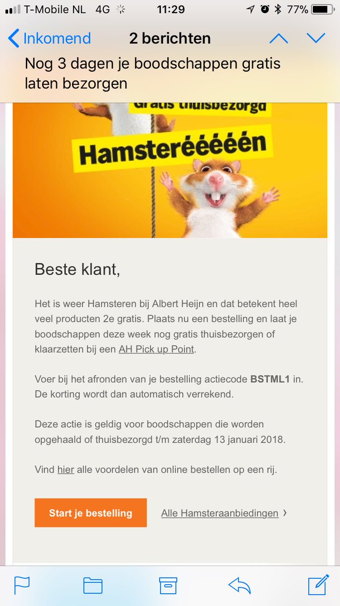 CobbenSimone's tweet photo. @albertheijn jammer dat de kortingscode niet werkt die in jullie mail zit. #fail https://t.co/ZDpsT6k0nF