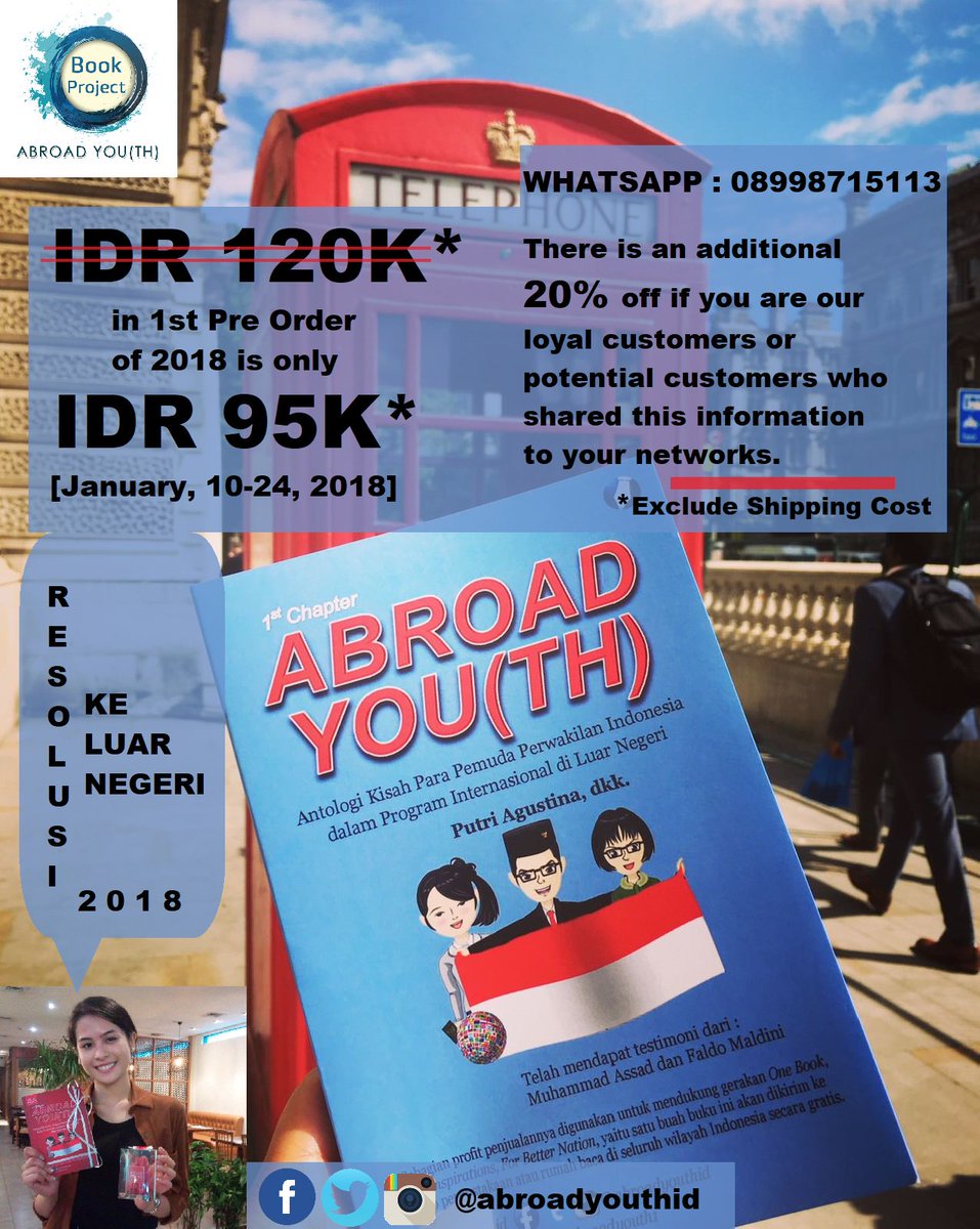 abroadyouthid's tweet photo. [MASIH PROMO] Salah satu #Resolusi2018 milikmu adalah menjadi pemuda yang mewakili Indonesia dalam program internasional di luar negeri? Pre Order Buku Abroad You(th) sekarang 😇 #abroadyouthid https://t.co/o6va5cZyck
