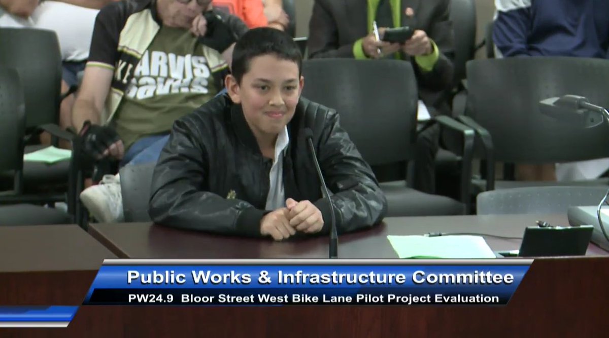 VisionZeroCA's tweet photo. No-nonsense advice from @utschools' Cameron at last fall's #BloorBikeLanes deputations. If people—including many non-drivers—want a network of safe bikelanes &amp; it saves lives, then the city should install them regardless of popular opinion.

WATCH: https://t.co/67wx07xn3R #bikeTO https://t.co/HKRDlXCjjd