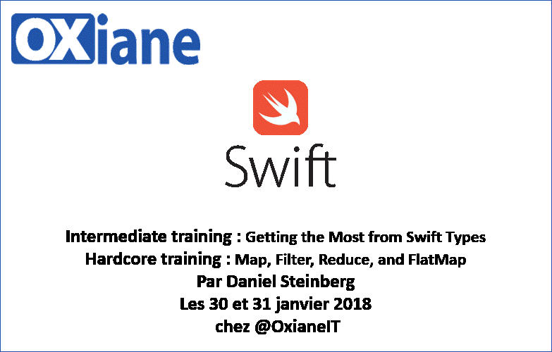 Emilie_Terbeche's tweet photo. @OxianeIT aura le plaisir d'accueillir Daniel Steinberg @dimsumthinking pour la 3ème année consécutive pour 2 workshops #Swift les 30 et 31 janvier juste après @dotSwift. Attention c'est déjà presque complet ! https://t.co/uYwRUD9WcN https://t.co/RKsmXJ9fSm