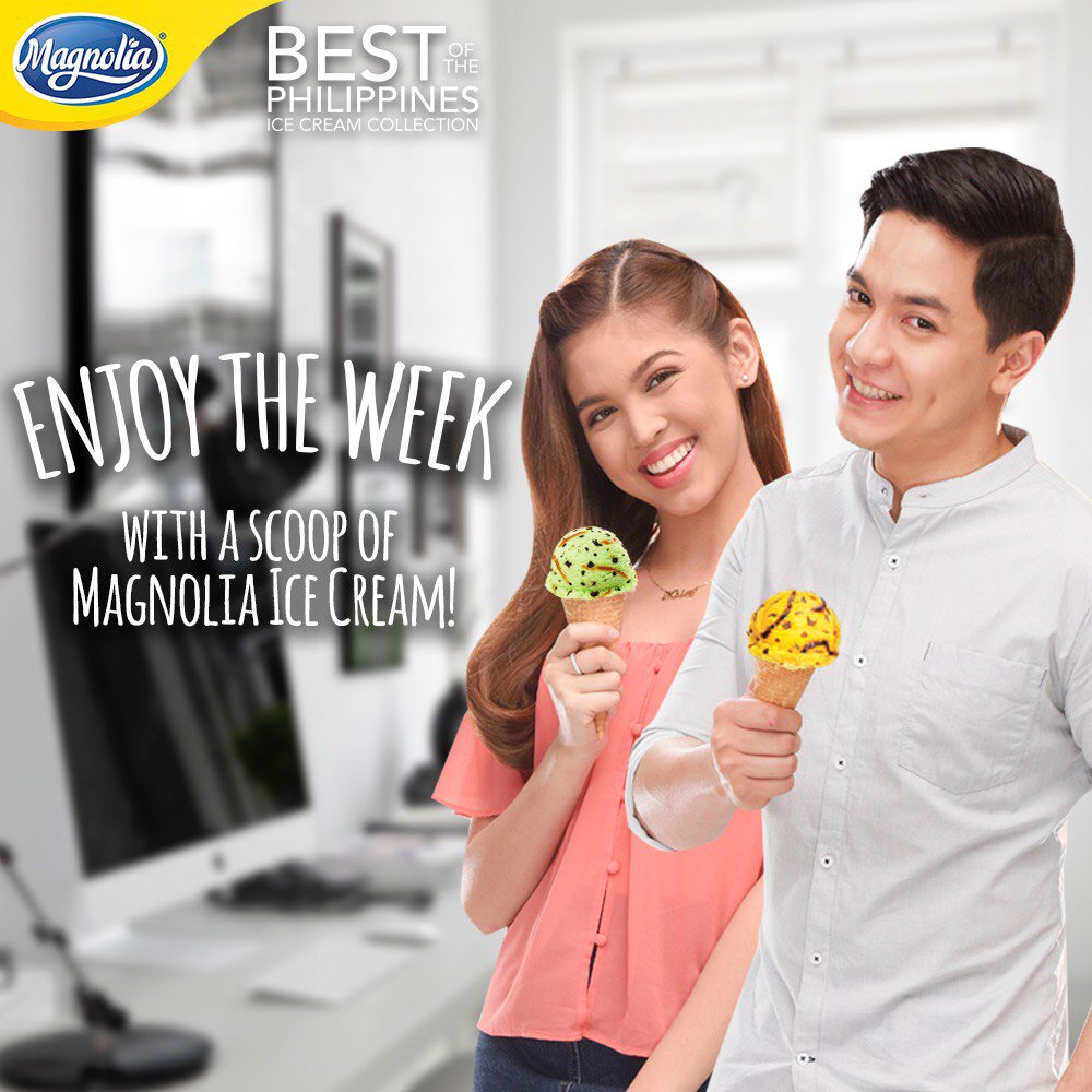 Heavy workload after the holiday season? Grab a scoop muna of your favorite Mango Dark Chocolate na may dark chocolate stracciatella &amp; dark chocolate fudge or Avocado Macchiato na may tablea bits &amp; macchiato ripple. ‘Cause nothing can beat #MagnoliaIceCream! #ALDUB130thWeeksary