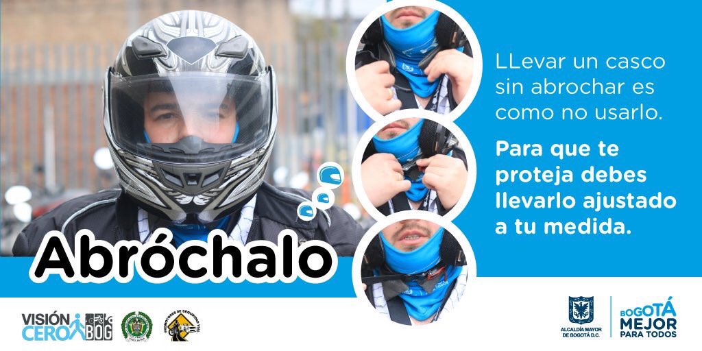 ¿Sabías que en Bogotá el 23 % de las personas que van en moto 🛵 no usan el casco de forma correcta?

No hagas parte de estas cifras, abróchalo y ajústalo a tu medida para que te proteja realmente.

Cuida tu vida y la de los demás en la vía.

#VisiónCeroBOG #PlanMotociclistas