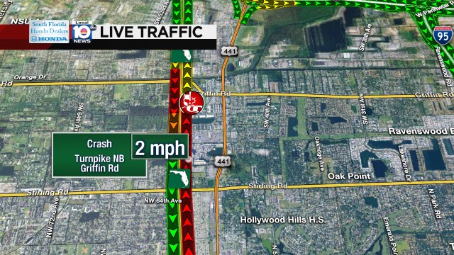Crash on Turnpike NB at Griffin Rd #traffic https://t.co/VIK79n6jhx