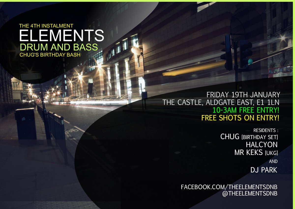 ChugDNB's tweet photo. One week to go! For all the East London Junglists! Free entry all night at @thecastlelondon #TheElementsDNB #drumandbass #dnb #jungle https://t.co/1RXzrGXiTw