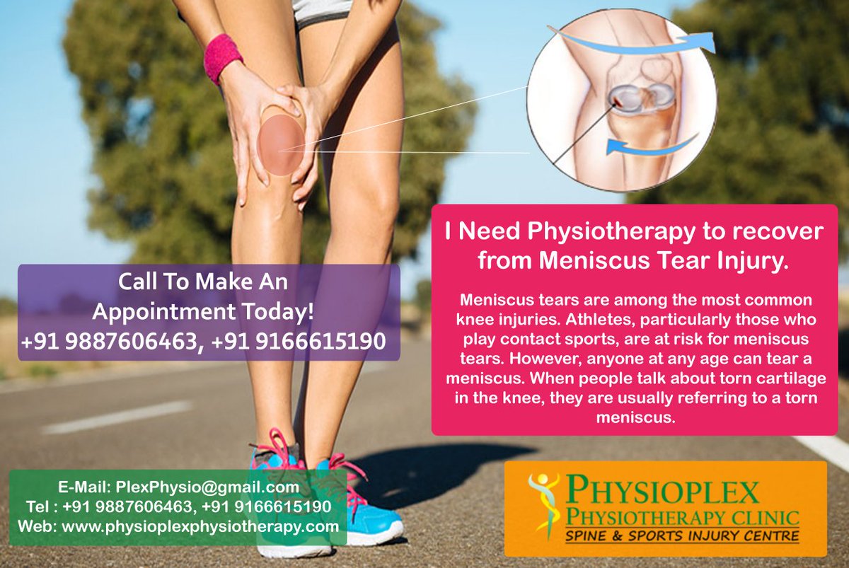 Physio_Plex's tweet photo. What Is A Meniscus Tear Injury? Meniscus tears are among the most common knee injuries. Book Appointment: +91 9887606463, +91 9166615190. https://t.co/Z3qfCocevr #MeniscusTearInjury #PhysioplexPhysiotherapyClinic #BestPhysiotherapists #BestPhysiotherapistsInJaipur #physiotherapy https://t.co/leUsRQiULk