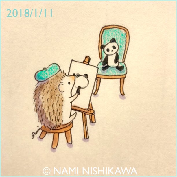 にしかわなみ なみはりねずみ 1379 画伯 A Great Painter Illustration Hedgehog Panda イラスト ハリネズミ パンダ なみはりねずみ 阪急うめだ本店でイベント参加中です 固定ツイート見てください T Co Drwh0fjpdk Twitter