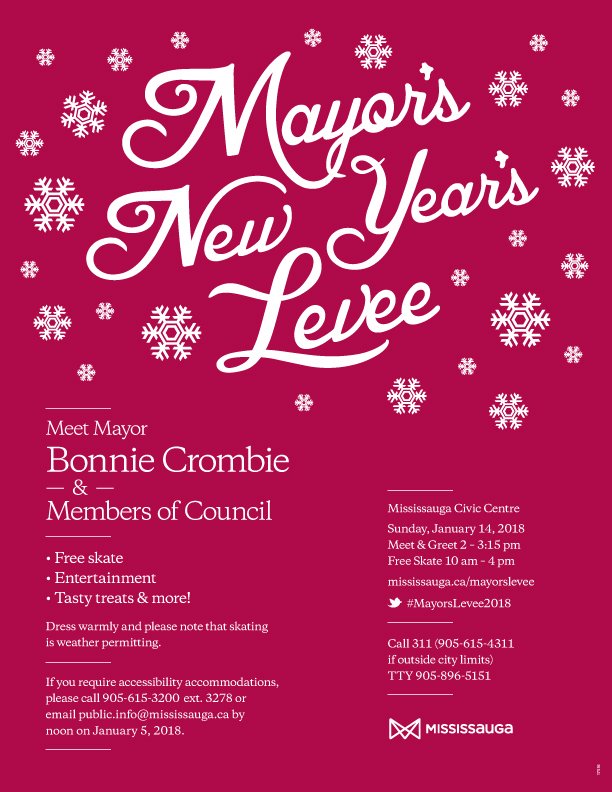 #ICYMI: The #MayorsLevee2018 is this Sunday, January 14th. Hope to see you there! #Mississauga