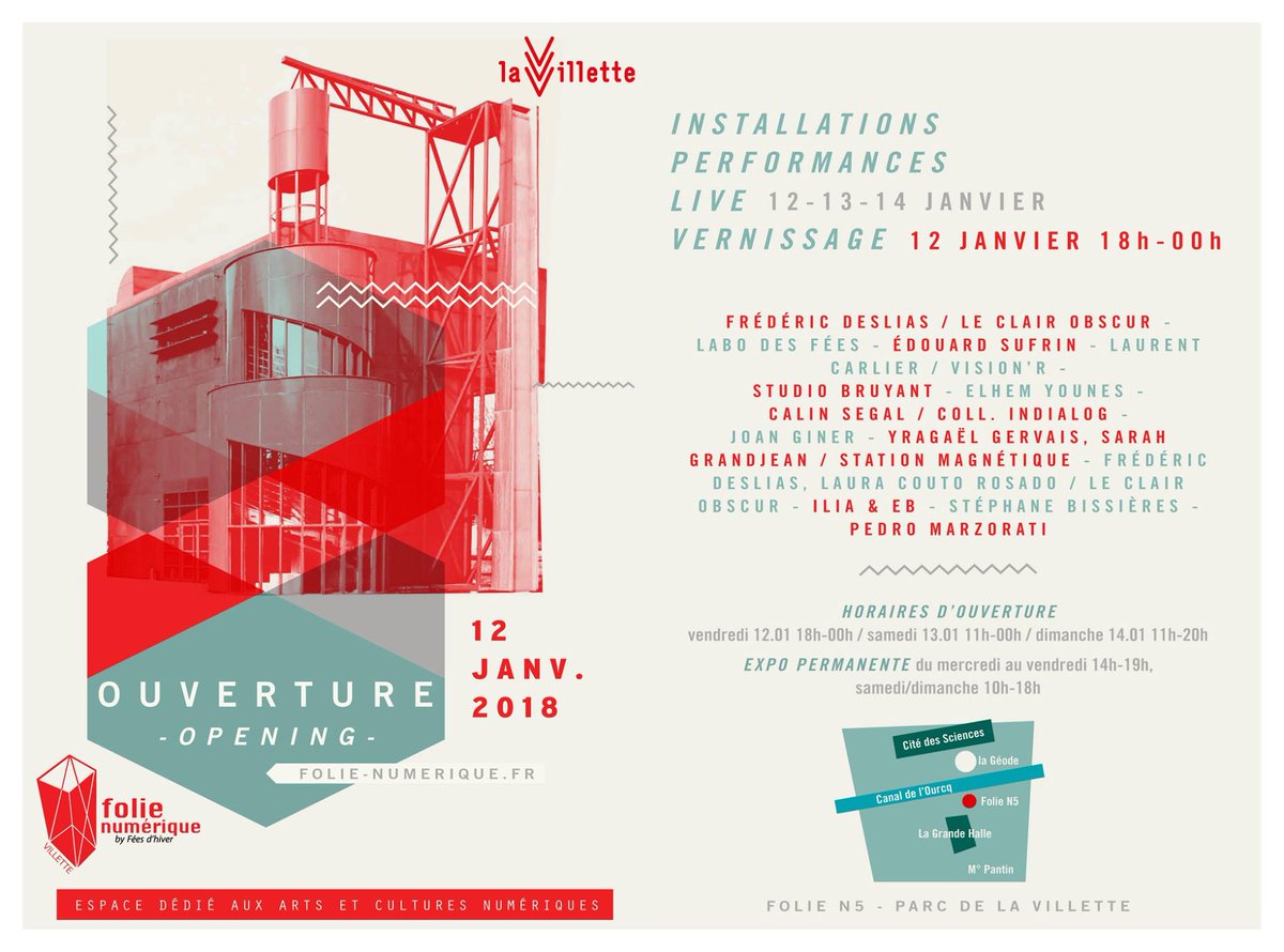 LaVillette's tweet photo. La Folie Numérique​ ouvre ses portes ! Venez vite découvrir ce nouveau lieu dédié aux arts numériques 
→ le programme de ce week-end d'inauguration https://t.co/Bhr06qU2Wp