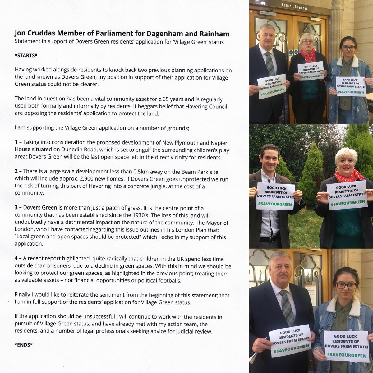 LabourFay's tweet photo. Today I attended a hearing at Havering Town Hall to support the residents of Dover’s Green Estate (an Estate I live round the back to) alongside @dagenhamwin @AndyAchilleos and @mckeever_trevor as residents fought against @LBofHavering for Village Green Status #saveourgreen https://t.co/Kk2ggIzIr8