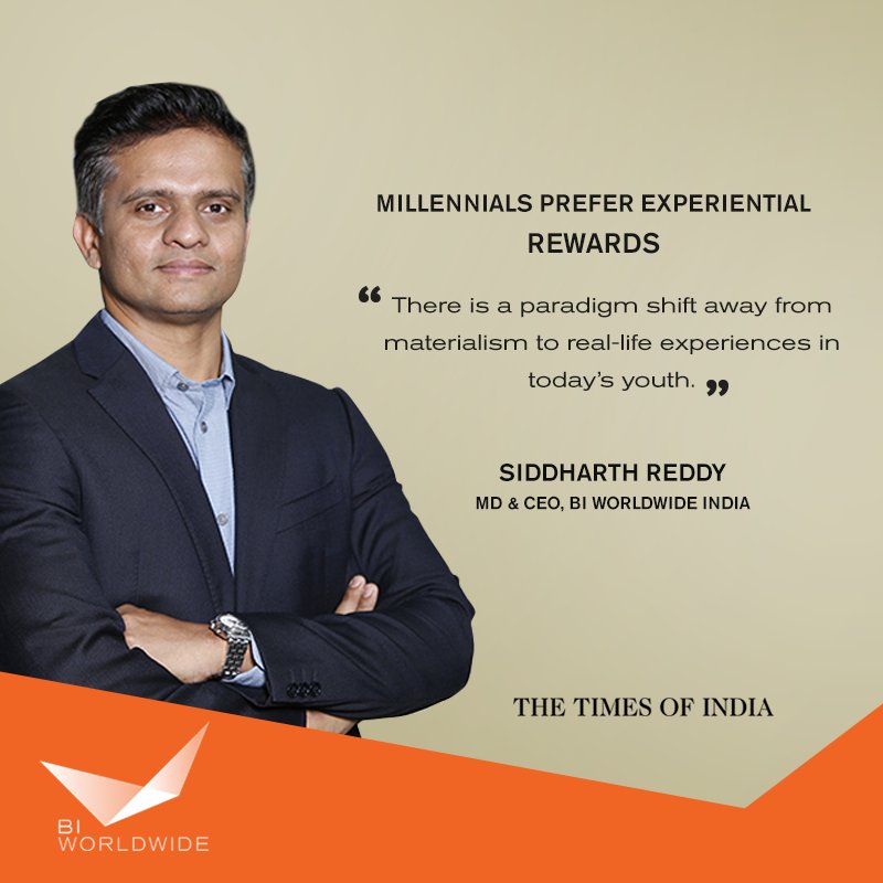 BIWorldwide_In's tweet photo. Travel and experiences are seen to be the right #rewards fit for the #millennials. @Siddharth0908, MD &amp; CEO BI WORLDWIDE India, talks to @timesofindia about how non-financial rewards can boost millennial #employeeengagement and retention. https://t.co/3Sl8fOmDag
#BIWRev2020 https://t.co/NPCwVaw03S