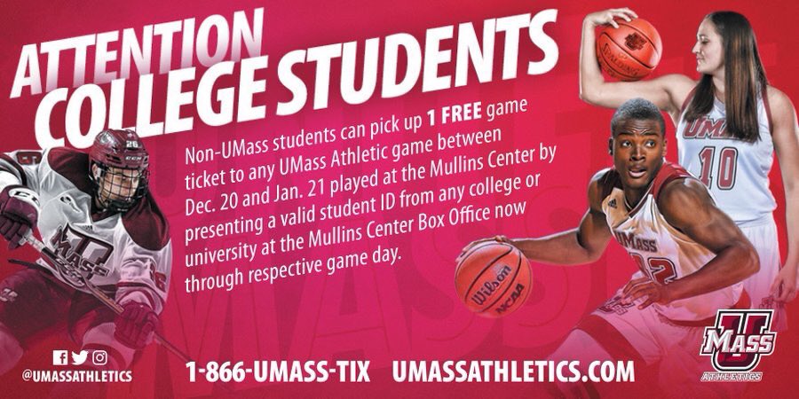 UMassMilitia's tweet photo. Still Hyped after Yesterday’s W? Come back to Campus and Bring a Friend to watch @UMassBasketball take on St. Joes Sunday at 5:00. ALL college students- DOESNT have to Be UMass- can pick up a free ticket at the Box Office! #FillTheBill #AnswerTheMcCall https://t.co/oZLrB0q4aN