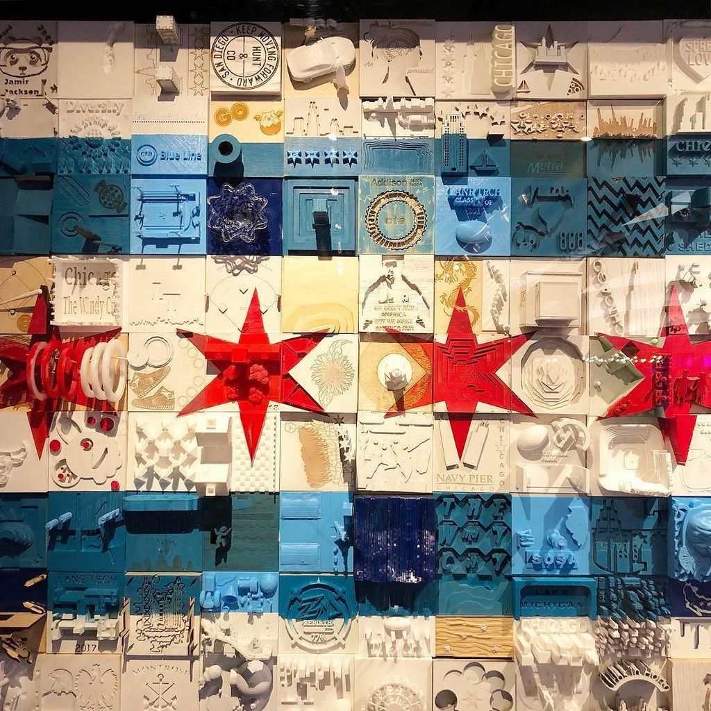 ToursByFoot's tweet photo. Awesome art piece at @navypierchicago of the Chicago Flag! A great place to visit as a tourist or local! .
.
.
.
.
Awesome Chicago buttons from @transittees! Love ‘em! Great place to get Chicago souvenirs! .
.
.
.
.
.
#walkingtour #tour #tourguide #tourg… https://t.co/2BmtUm3u4F https://t.co/iUWeCatCkt