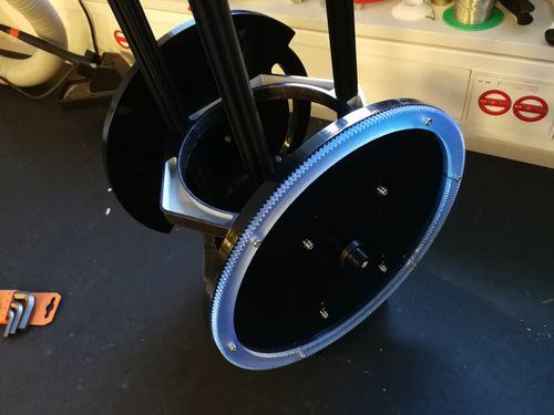 Alexander's (<a href="/_interroBANG_/">interrobang.watch</a>) #ultrascope tube assembly with #lasercut gear in place. Mod files posted on #wevolver: goo.gl/aTjDmY , originally designed using #onshape : goo.gl/hraHrK . #diy #3dprinted #telescope