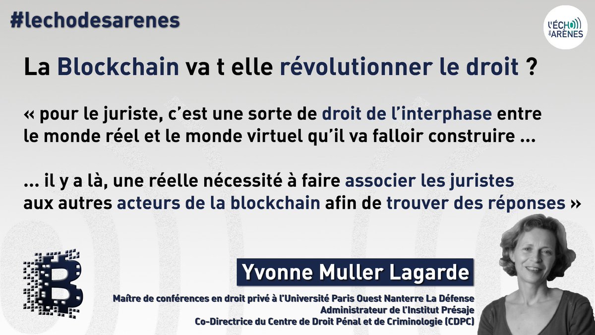 echo_des_arenes's tweet photo. Retour sur les 🎥#EchoDesArenes 2017 | Épisode 5 #numerique | La #blockchain va t elle révolutionner le #droit ? par @YMullerLagarde ??https://t.co/IJC7nbZrR7 nous décrypte et expose l’état des lieux de la relation entre la « Blockchain » et le « Monde du Droit » #lechodesarenes https://t.co/i9jRuNwbcN