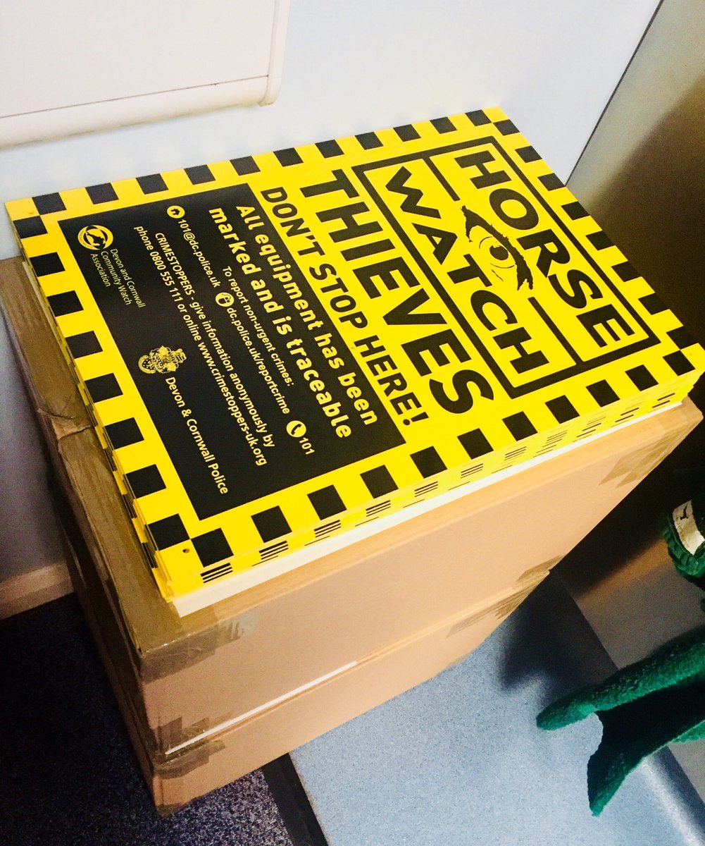 PCSO_Tomkies's tweet photo. Just received these lovely new Horse Watch signs. Want a free one for your yard? Email horsewatch@dc.police.uk for a membership form #HorseWatch #TackMarking @DC_Police @bodminmoor1 https://t.co/5g4bFxnK4x