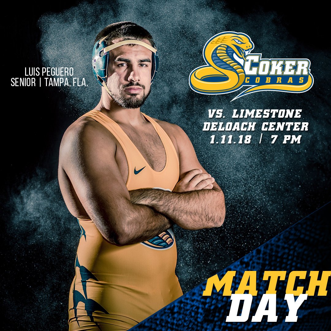 It's MATCHDAY! Good luck to #CokerWREST when they host Limestone in ECAC action at 7 pm!

#GoCobras
#CokerPride
#FearTheFangs