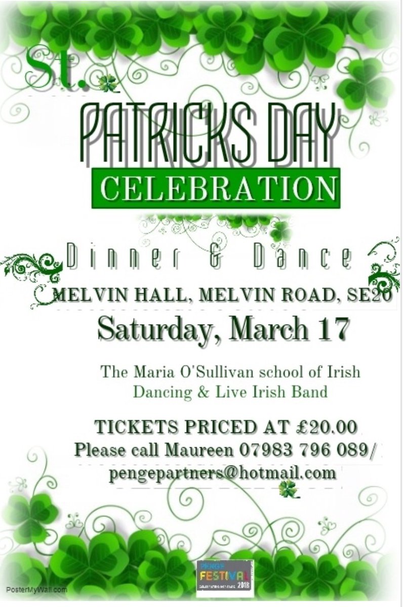 PengeFestival's tweet photo. Tickets are now on sale for The Penge Festival Fundraiser - St Patrick’s Day Dinner &amp; Dance . https://t.co/eYOx52pgA8