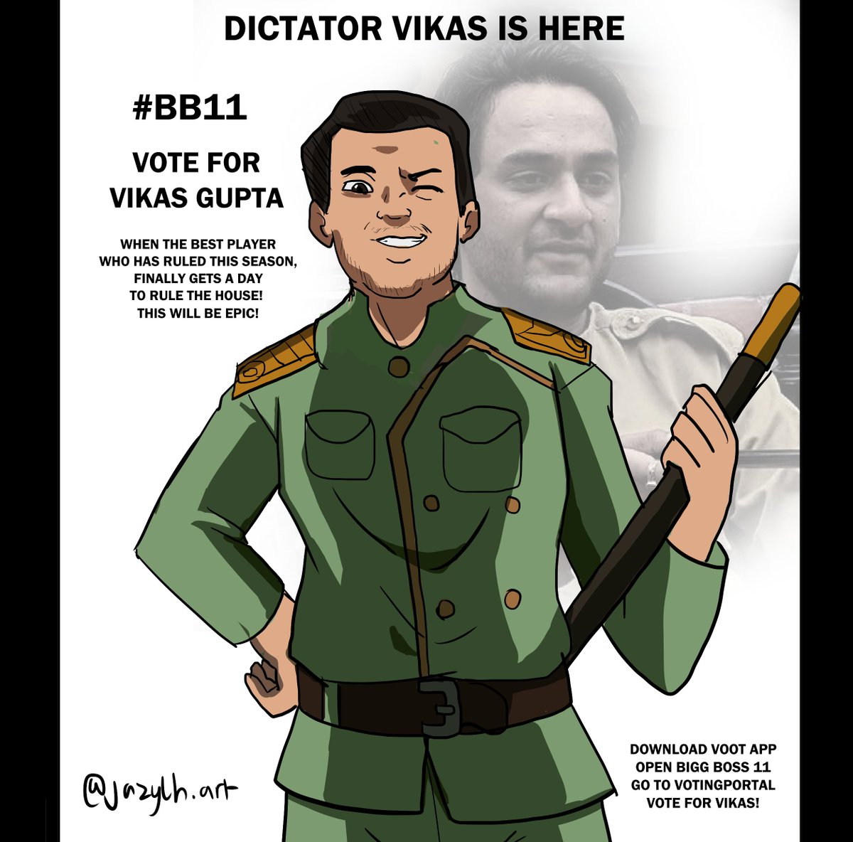 JazylH's tweet photo. Get ready for tonight... Cause Dictator Vikas is gonna rule the show like never before! And you know... Vikas +Task +Unbeatable combo! I'm so happy we are getting this moment in this season! Until then VOTE FOR VIKAS!! #BB11 https://t.co/U05uAOlvT7