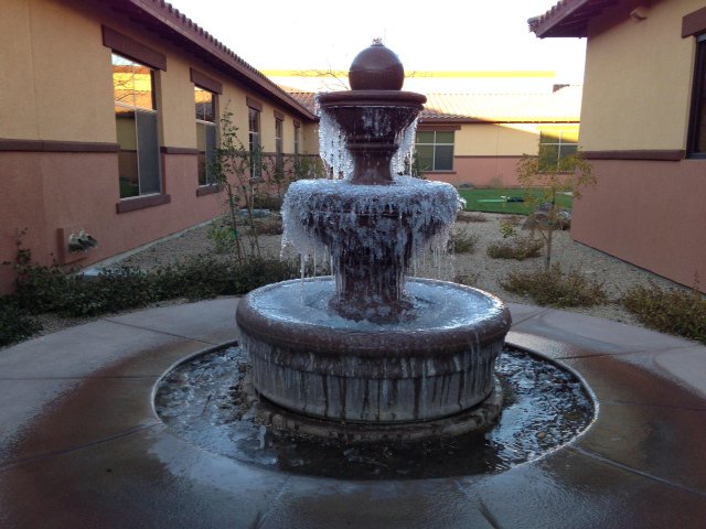 #TBT to our frozen fountain in Surprise. Don't think this will be happening anytime soon!