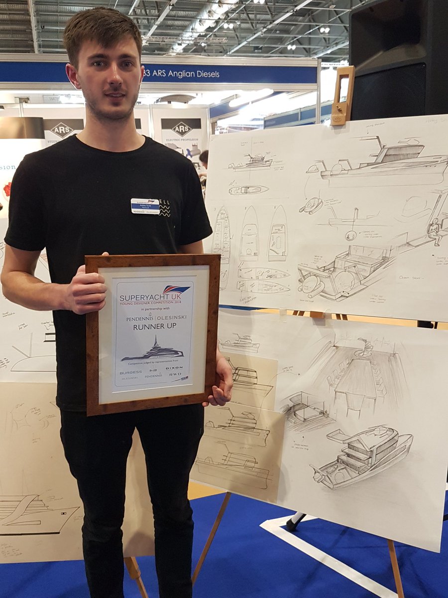 SuperyachtUK's tweet photo. The winner of the @SuperyachtUK Young Design competition 2018 is Christopher Mobley from Staffordshire University and the runner up is Ashley Scott from Plymouth University https://t.co/K9J5tYgUL9