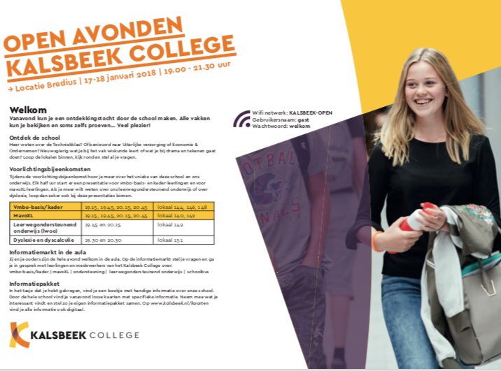 KalsbeekBRE's tweet photo. Woensdag &amp; donderdag staan onze deuren wagenwijd open. Kom jij ook kijken? Van 19.00 tot 21.30! #kalsbeek #bredius #vmbo #mavoxl https://t.co/GSErhRgJBa