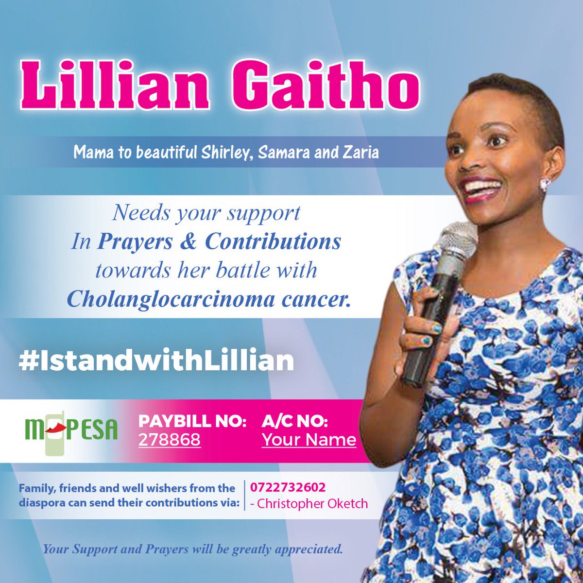 Let's all come out and help a friend and mother to 3 @LillianGaitho #IStandWithLillian cc @KenyaCancerFund @SakajaJohnson