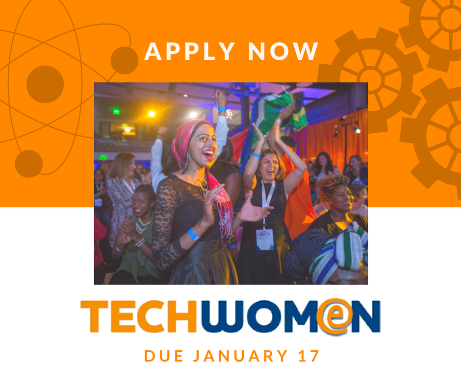 .<a href="/TechWomen/">TechWomen</a> empowers, connects and supports the next generation of #WomeninSTEM from Africa, Central and South Asia, and the Middle East.

Apply to <a href="/TechWomen/">TechWomen</a> by January 17 at 9:00 am PST: bit.ly/techwomen18