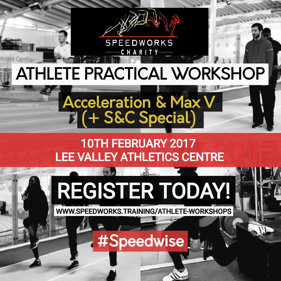 Speedworks_C's tweet photo. We're pleased to announce our 1st athlete workshop for 2018!!

This is a 2-part special focusing on a mixture of acceleration &amp; max velocity running, plus a bonus S&amp;C session. You don't want to miss this! 

REGISTER HERE: https://t.co/HIh1gtvQ3x 

#SpeedworksCharity #Speedwise https://t.co/GdqiHrBGBK
