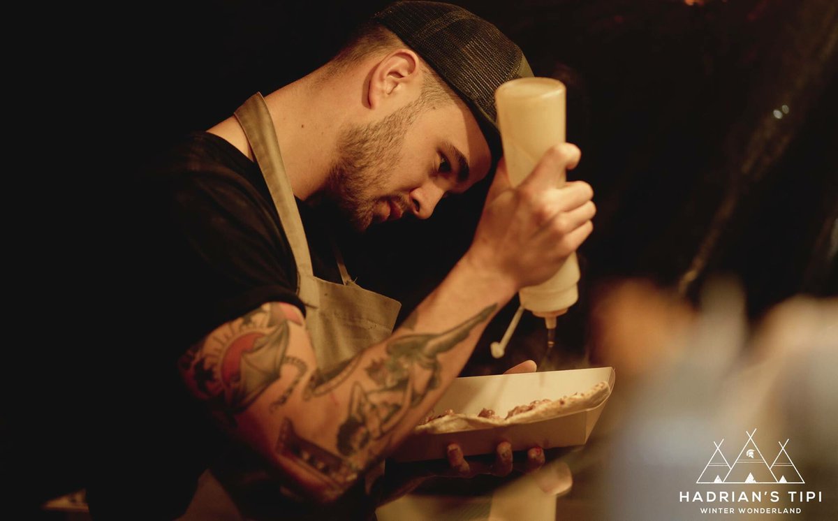 Missing the Tipi already. Who’s gunna take photos of me working now 🙄 #hadrianstipi #woodandkindle #streetfood #chef #food