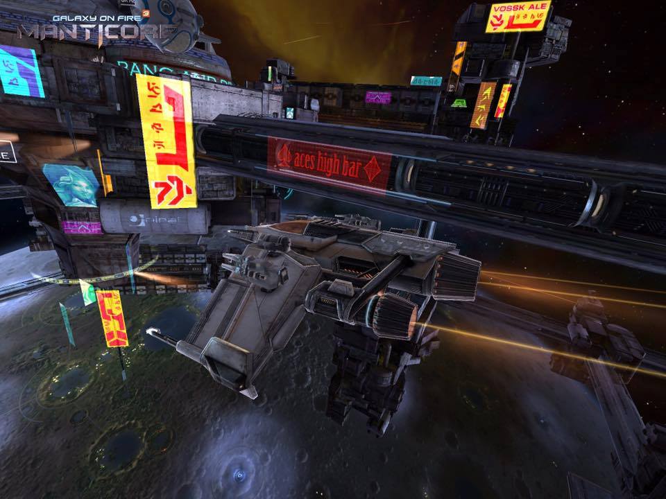 galaxyonfire3's tweet photo. On #ThrowbackThursday we dug deep into our vaults &amp; produced this player-made screenshot of the #AcesHigh bar in the orbit of Neo Vegas. If you're a heavy metal fan, you might know that joint from the back cover of @IronMaiden's "Somewhere In Time" LP. #easteregg https://t.co/YVktr6NKP0