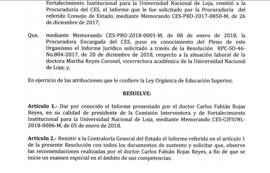 cos_unl's tweet photo. El Consejo de Educación Superior RESOLVIÓ: solicitar al Consejo Académico Superior de la UNL, que de manera inmediata, proceda a encargar el Vicerrectorado institucional, debido a que la Dr. Martha Reyes Coronel se encuentra en comisión de servicios y no puede ejercer el cargo. https://t.co/62hTbQX1tV