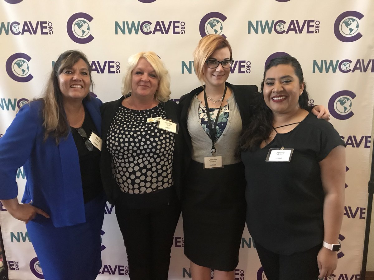 NWCAVE's tweet photo. First day of the SWCAT conference! Everyone wearing blue to show support for #Nationalhumantraffickingawarenessday! #SWCAT2018 #NWCAVE https://t.co/x79t5Wt1lM