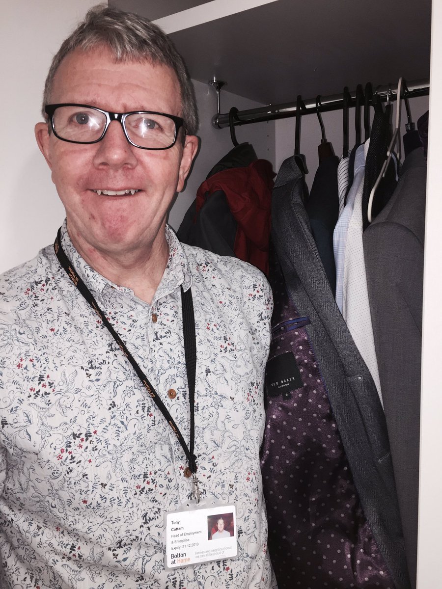 wwardrobebl1's tweet photo. Our own Tony Cottam checking out our new donations. Currently doing a suit drive with Bolton at Home staff. Please get in touch to find out how to get involved #bolton #ThursdayThoughts https://t.co/FEJcNlxQfp