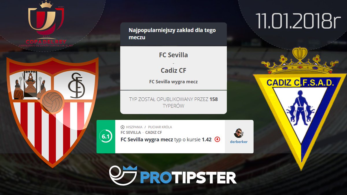 ProTipsterPL's tweet photo. #Typ na Hiszpański Puchar Króla Copa Del Rey pomiędzy #Sevilla  a #Cadiz 11.01  
Lajkuj jeżeli podobają ci się takie tweety!⚽️
Link do typów https://t.co/lcL2kPOVpg 
Więcej najlepszych typów https://t.co/G5K56pmDwv
#CopaDelRey #typnapiłkę #typsportowy #ProTipster #TypDnia https://t.co/lhSoOckPvz