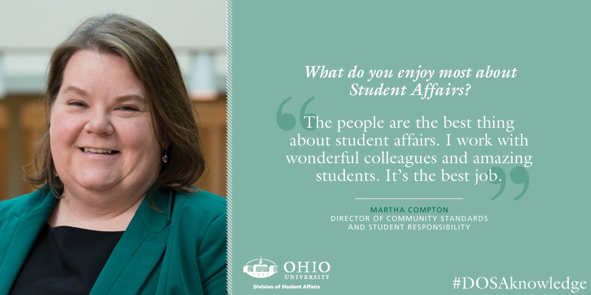 OHIOStudentLife's tweet photo. They say the people make the job, and at #OHIODOSA we couldn't agree more. @marthakcompton reveals in today's #DOSAknowledge how OHIO Bobcats make her day, every day. https://t.co/jGMh6Thp5a