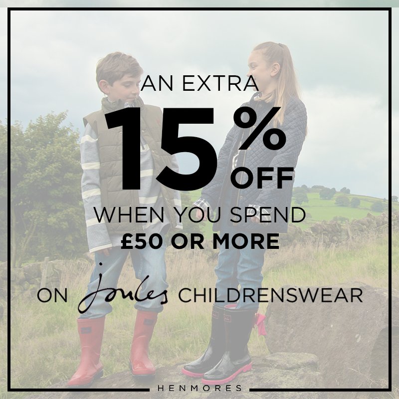 henmores's tweet photo. Get an EXTRA 15% off Joules childrenswear when you spend £50! Shop now: https://t.co/gR5cPRU94A #Joules #childrenswear #discount https://t.co/HAgDA37NqN