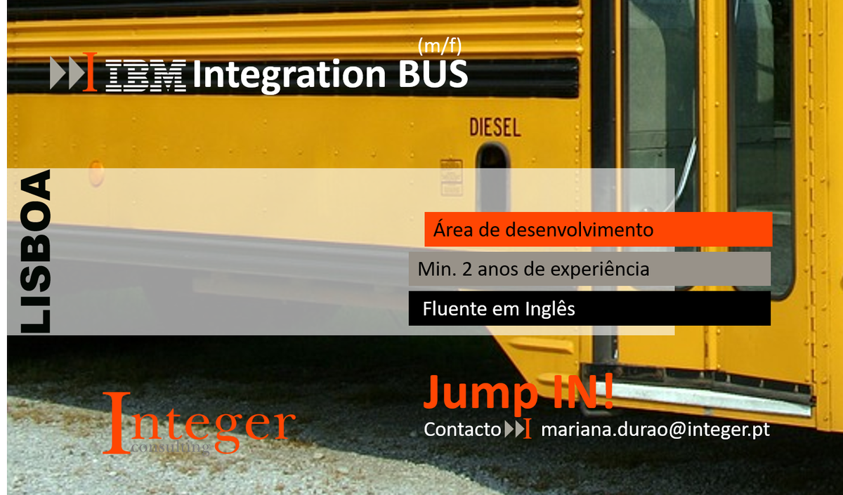 integer_consult's tweet photo. Hiring! IBM Integration BUS, Lisboa, JUMP IN! mariana.durao@integer.pt  #integerconsulting #ITjob #IBM #Developer #integrationBUS https://t.co/nSvjA6P7lt