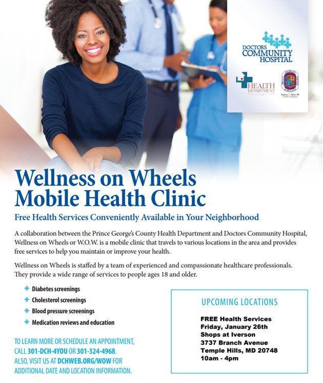 shopsativerson's tweet photo. Join The Shops At Iverson and the Doctors Community Hospital as we host Wellness on Wheels Mobile Health Clinic on Friday, Jan 26th, from 10AM-4PM. The mobile Clinic will be stationed at The Shops At Iverson parking lot outside the mall entrance #iversonevents https://t.co/Axned8RhnD