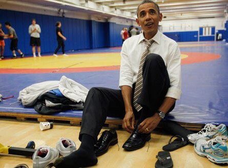 FloWrestling's tweet photo. Lace ‘em up, @BarackObama. #TBT (Via u/Slev1822) https://t.co/ralL8hvboD