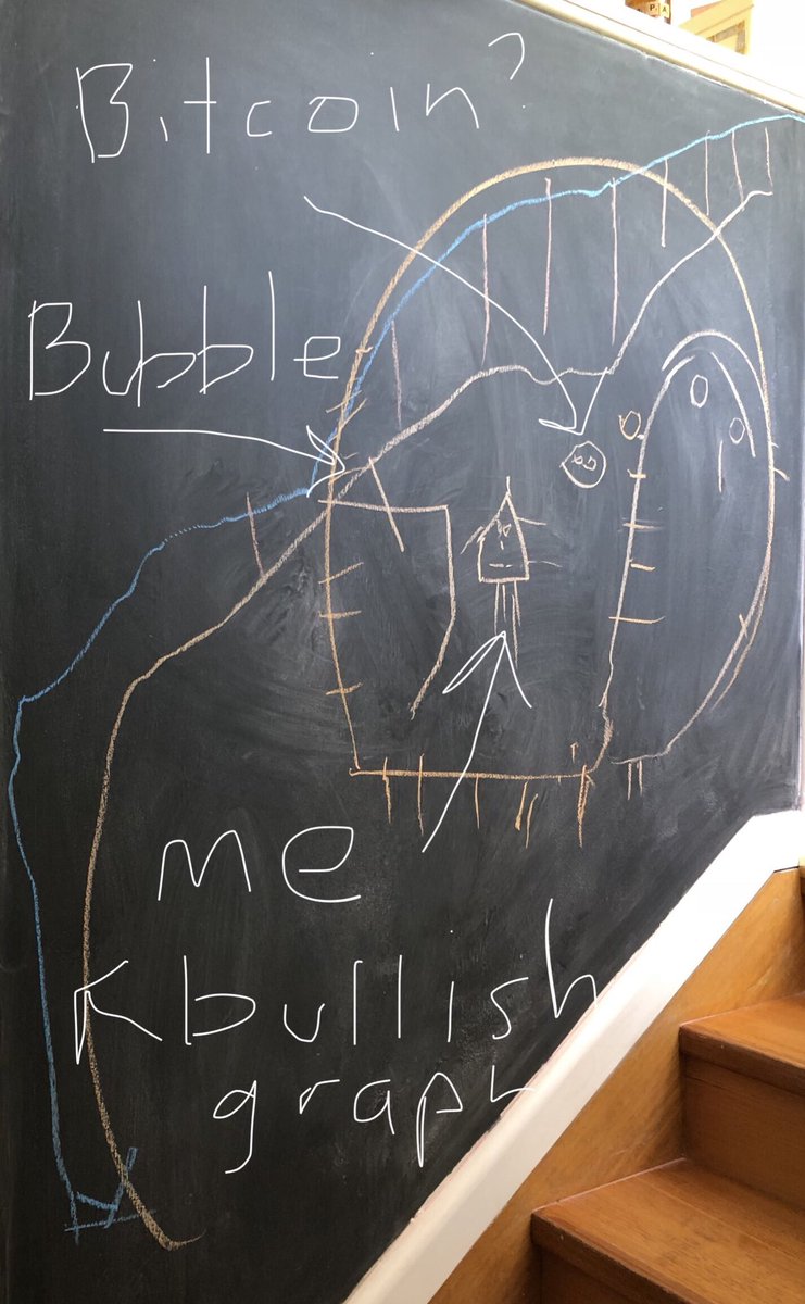 I asked my 3yo daughter to draw a picture of daddy. I’m super worried about these foreshadowing insights. That is definitely me inside a bitcoin bubble.  
$btc $trx $eth $xvg $xrp $bch @CryptoCobain