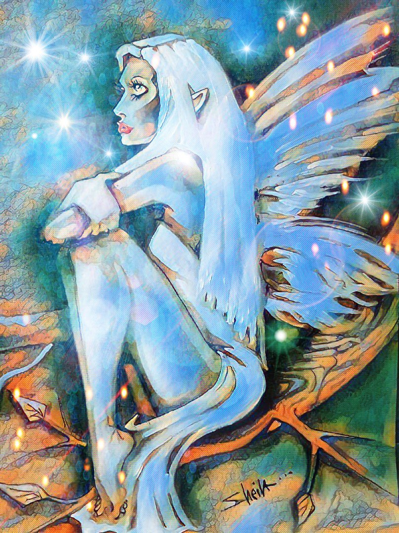 This is 'HOPE' my fairy who dreams of a time when there will be peace on this Earth and good will towards All creatures great and a small #acrylics #contemporaryart #art #painting #digitallyenhanced